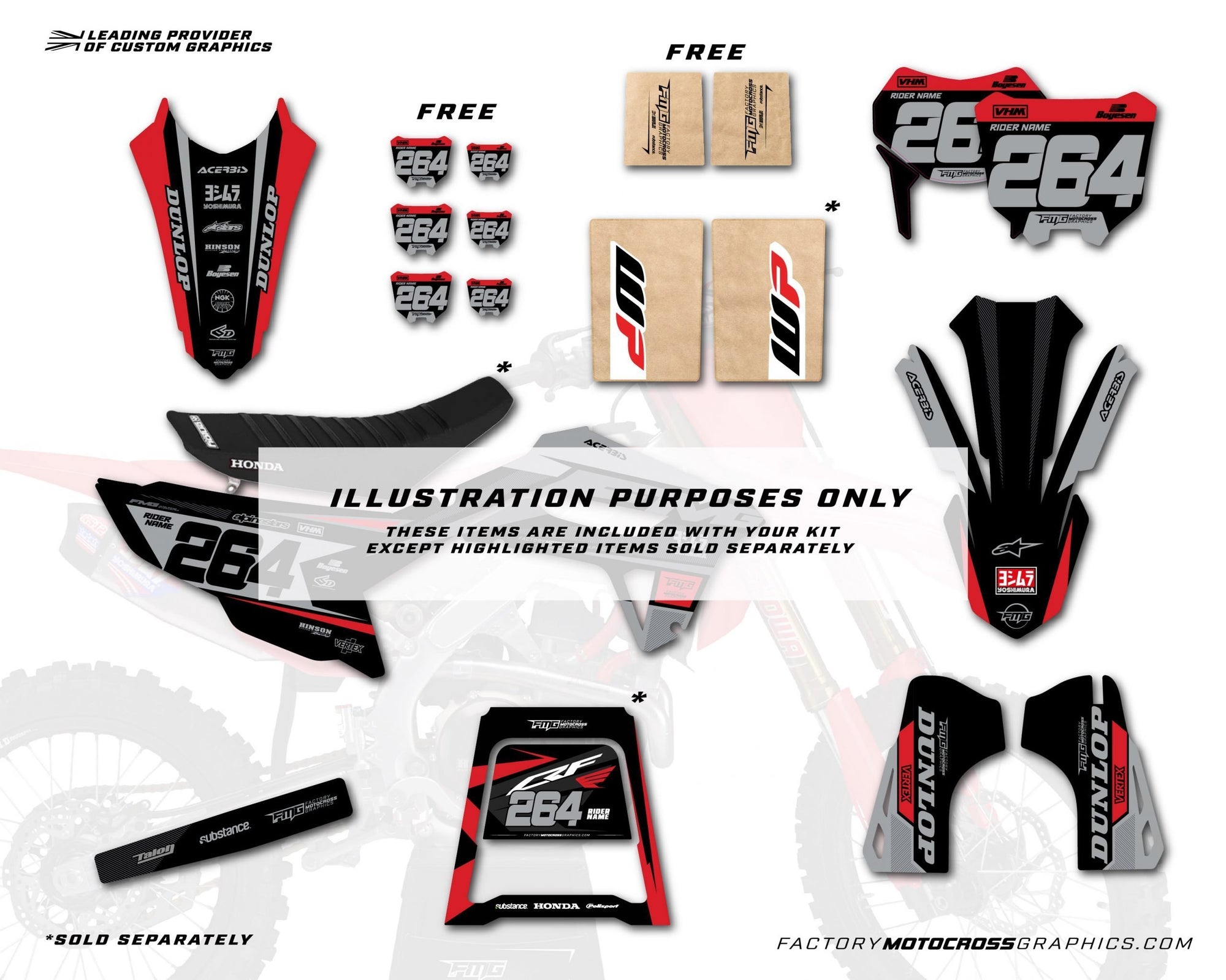 Honda Red White Factory Graphics Kit